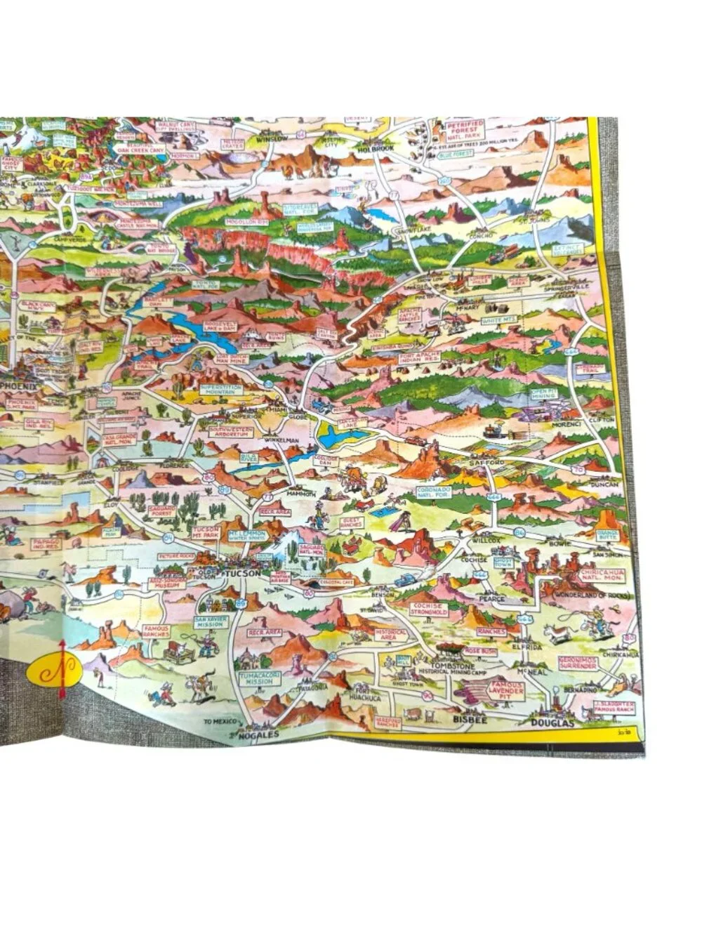 Arizona Map Don Bloodgood Fold Out VTG Cartoon Pic Tour Petley Travel Petley
